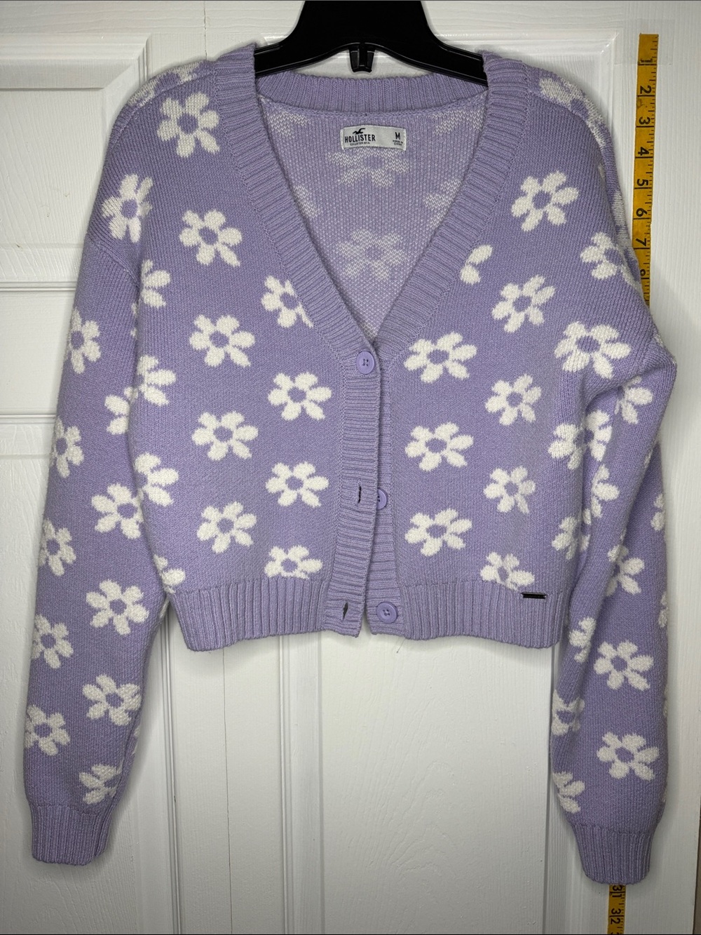 Hollister Lavender Floral Button-Front Cropped Cardigan